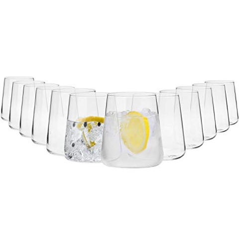 Krosno Gin Gläser Wassergläser Weißweingläser Trinkgläser | Set von 12 | 380 ML | Avant-Garde Kollektion | Perfekt für Hause Restaurants und Partys | Spülmaschinenfest