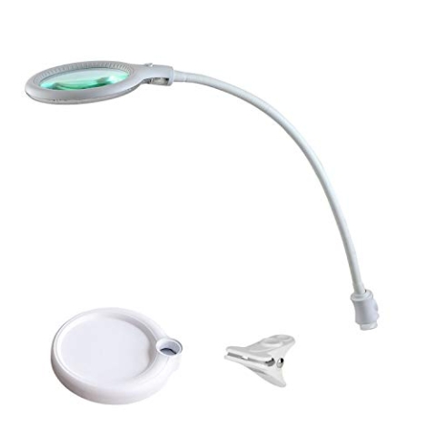 Lumeno 6803WS Lupenleuchte LED Klemmleuchte mit 30 SMD-LEDs, 6 Watt, 550 Lumen Ideal für Kosmetiksalons, Arztpraxen, Hobbybastler, Leuchtlupe, Lesehilfe, Vergrößerungslampe, Weiß 3 Dioptrien