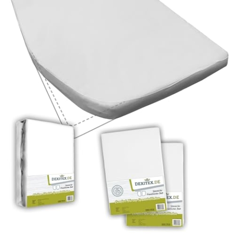 Dexitex - Spannbettlaken Wohnmobil 3er Set - 2 Spannbettlaken Weiß + 1 Matratzenschoner Ecke Links (125-155cm x 200cm)- Französische Betten - für Wohnmobil Bett - Links -Weiß