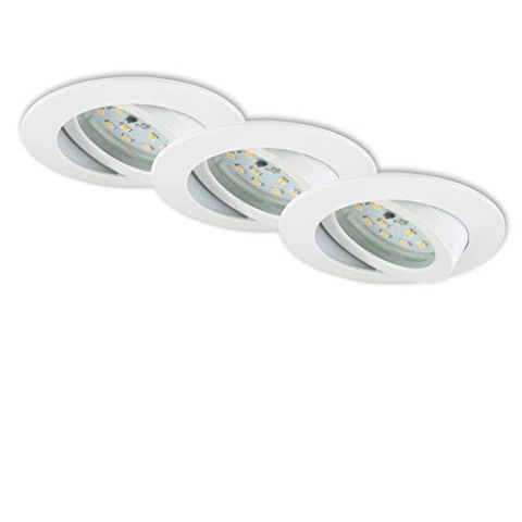 Briloner Leuchten - LED Einbauleuchten, 3er Set, Deckenlampen dimmbar, LED-Modul schwenkbar, je 6,5 Watt, je 570 Lumen, 3.000 Kelvin, IP23, Weiß, 82x28mm (DxH)
