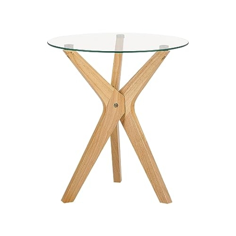 Beistelltisch Glas trasparent mit Holzbeinen Hellbraun rund ø45 cm modern Valley