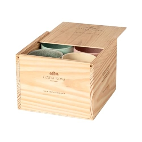 Costa Nova Lungo Tassen Arenito 8 Stück in Geschenkbox aus Holz