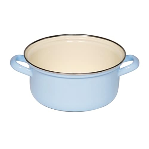 Riess, 0279-006, Kasserolle mit Chromrand 18, CLASSIC - BUNT/PASTELL, Farbe Blau, Durchmesser 18 cm, Höhe 8,9 cm, Inhalt 1,5 Liter, Emaille, OHNE DECKEL, Deckel optional, Topf, Kochtopf, Induktion