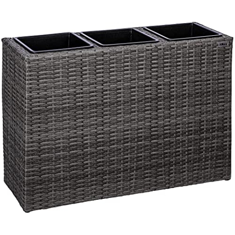 STILISTA® Blumentopf aus Polyrattangeflecht 84 x 29 x 60 cm inkl. Innentopf und Wasserablauf, in 4 unterschiedlichen Farben, Farbe Grau