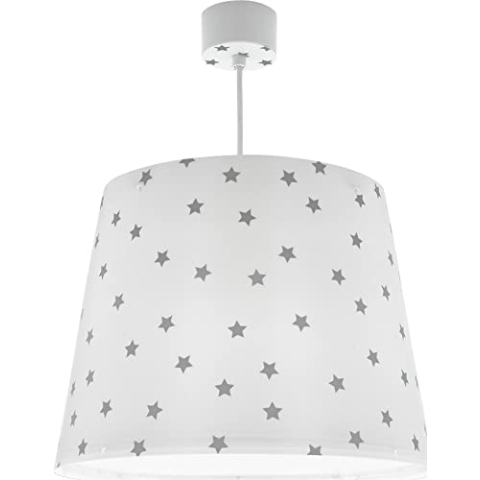Dalber Lampe kinderzimmer, kinderlampe Pendelleuchte Hängelampe, Deckenleuchte Kinder, Deckenlampe kinderzimmer Star Light Sterne Weiß Grau, 82212B, E27