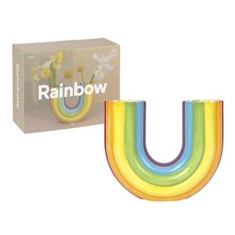 Doiy - Moderner Dekorative Vase - Design in Form eines Regenbogens - Hergestellt aus Keramik - Blumenvase - Dekorative Vase - Doppelter Raum - Mehrfarbig - 7x17x20 cm