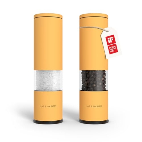 LARS NYSØM Salz und Pfeffer Mühle 2er Set Manuell mit einstellbarem Keramik-Mahlwerk von grob bis fein I Design Gewürzmühlenset (2 Stück) (Mustard Yellow)