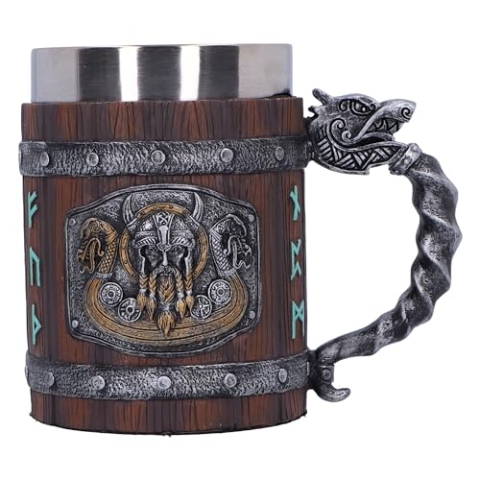 Nemesis Now Norseman Bierkrug 16cm, Harz, braun, Wikingerkrug, nordischer Wikinger-Bierkrug, inklusive Edelstahleinsatz, fachmännisch handbemalt, in feinstem Harz gegossen