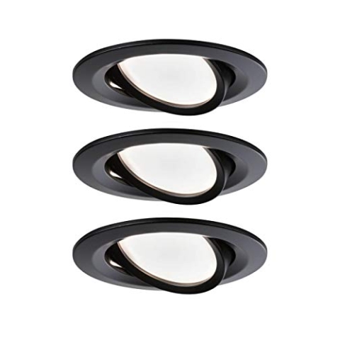 Paulmann 94471 Nova LED Einbauleuchte 3er Set Coin schwenkbar Warmweiß rund incl. 3x6,5 Watt Einbaustrahler Schwarz matt Spot Alu Einbaulampe 2700 K Coi