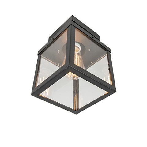Qazqa - Modern Industrie I Vintage I Outdoor-Außen Deckenleuchte I Deckenlampe I Lampe I Leuchte schwarz 1-flammig - Rotterdam I Außenbeleuchtung - Edelstahl Quadratisch - LED geeignet E27
