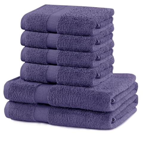 DecoKing 6er Set Baumwolle Qualität 525g/m² 4 Handtücher 50x100 cm und 2 Badetücher 70x140 cm violett saugfähig Marina