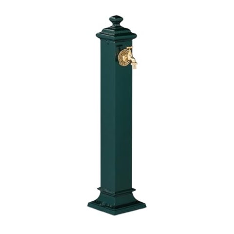 Relaxdays Standbrunnen Antik, mit Wasserhahn, HBT 86x19x23 cm, Wasserzapfsäule Garten, Terrasse, Zierbrunnen, dunkelgrün