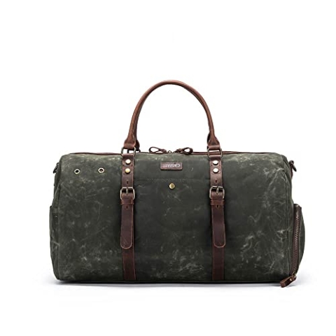 Della Q 99627 Canvas Weekender, Leder, Olive, Einheitsgröße