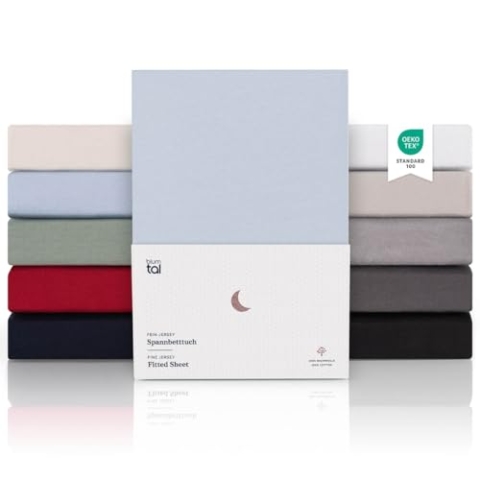 Blumtal® Premium Jersey Spannbettlaken 140x200cm Boxspringbett im 2er Set - Oeko-TEX zertifiziertes Spannbettlaken 140x200cm Baumwolle 100% - Bettlaken 140x200 Boxspringbett - Bettlaken - Hellblau