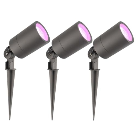 Ledvion - 3X RGBWW LED Strahler, Anthrazit, IP65, 5W, RGBWW, 2 Meter Kabel, LED Strahler, Außen Garten Spot