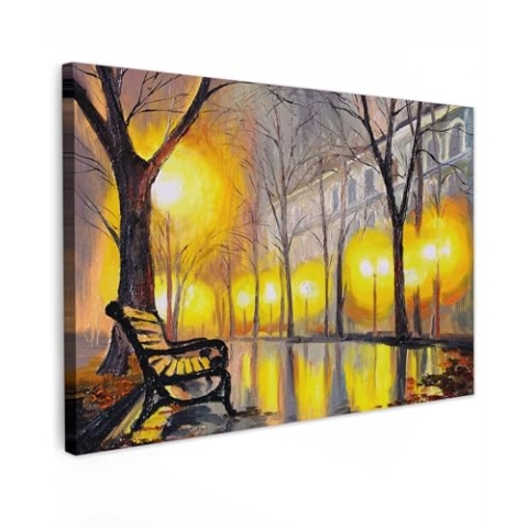 MuchoWow© Bilder Groß 120x80 cm XXL Wohnzimmer Deko Modern Wandbild Foto auf Leinwand Bild Schlafzimmer Room Decor Geschenke Kunstdruck - Gemälde - Bank - Wasser - Licht - Ölgemälde