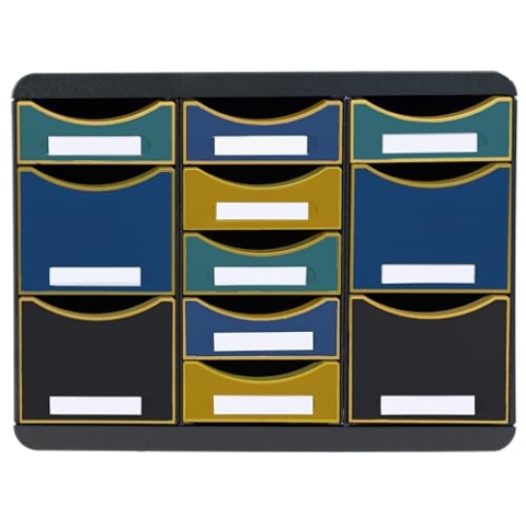 Exacompta - 313505D Storebox Multi 11 Schubladen, Schwarz / Blau / Gold
