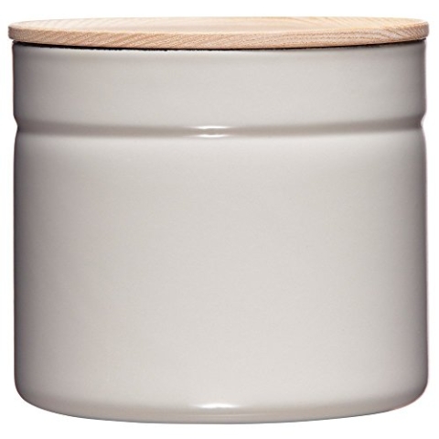Riess, 2174-211, Vorratsdose mit Eschenholzdeckel, Durchmesser 13 cm, Höhe 12 cm, Inhalt 1350 ml, LIGHT GREY, KITCHEN-MANAGEMENT, Truehomeware, Emaille