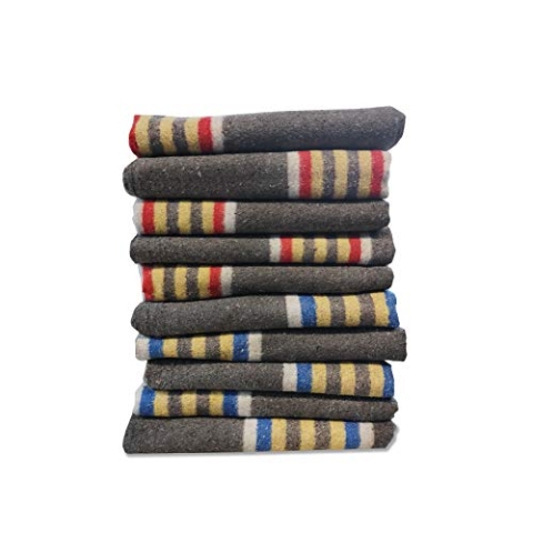 Kortpack Vielseitiges Umzugsdecken-Set: 10 Gestreifte Decken 150 x 200 cm aus recycelten Materialien, je 1300 g – Rote und Blaue Streifen, ideal für Möbeltransport, Umzüge und Lagerung