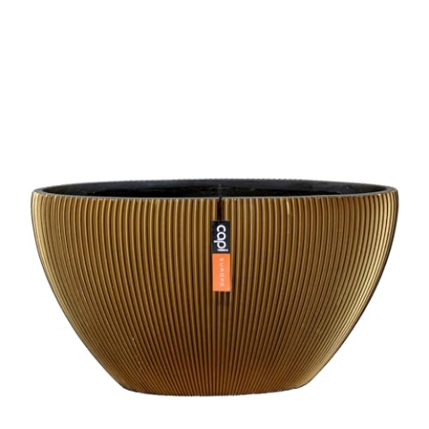 Capi Europe - Blumentopf oval Groove Black & Gold - 59x14x34 - Gold - Öffnung Ø55 - Blumentopf für drinnen - BGVGB841