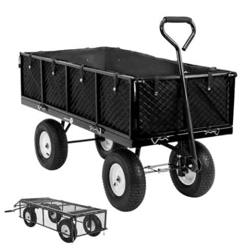 Miweba Bollerwagen MB-700 | 𝟕𝟎𝟎 kg Traglast - Luftreifen - Wände klappbar - Volumen 220 L - Sackkarre - Schubkarre - Transportwagen - Handwagen - Gartenwagen - Wagen - Gartenkarre (Schwarz)