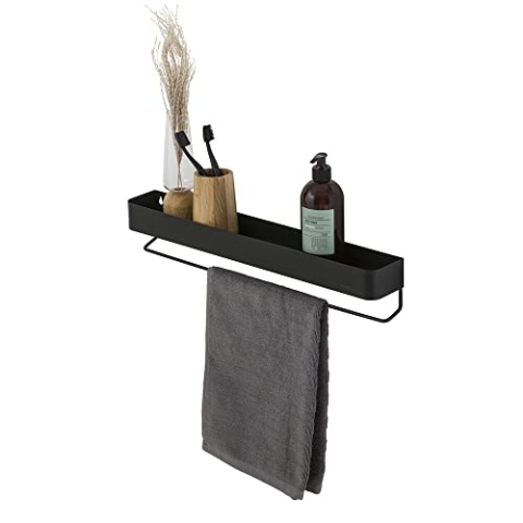 Sealskin Brix Handtuchhalter mit Ablage, Badablage mit integrierter Handtuchstange, Wandregal und Halterung für Handtuch, Metall, Breite: 55 cm, Farbe: Schwarz, ideal für Bad und Küche