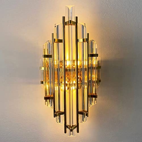 bamyum Champion Wandleuchte Gold Farbe 25 x 45 cm, Wandleuchte Innen Kristall, Wohnzimmer Wandlampe Glas, Wandleuchte Innen Vintage, Wandlampe Gold Farbe, Wandleuchte Glas Schlafzimmer, Wandlampe Groß
