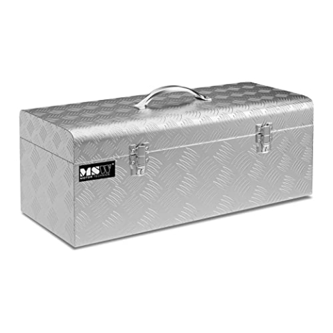 MSW Alubox Werkzeugkasten ATB-575 Deichselbox 31 L Transportbox Metallbox mit Deckel Werkzeugkoffer Riffelblech 57,5 x 24,5 x 22 cm Aluminiumbox