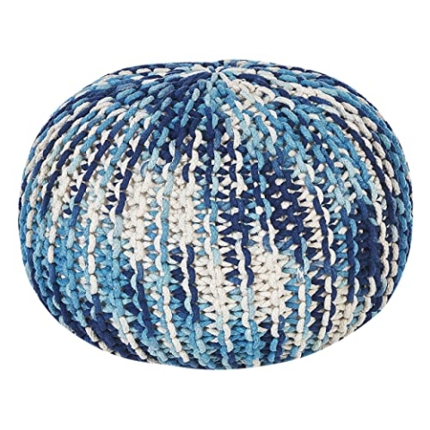 Beliani Pouf Hocker Baumwolle weiß/blau Ombre rund ⌀ 50 cm gestrickt Boho Conrad