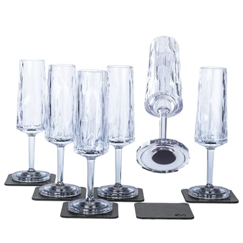 silwy® Hightech-Kunststoff-Magnet-Gläser inkl. Metall-Nano-Gel-Pads – rutschfeste Campinggläser, Boot- und Yachtzubehör (Sekt // 0,15 l // 6er Set)