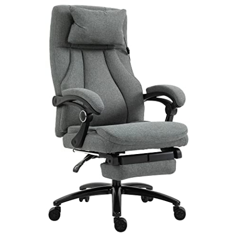 Vinsetto Bürostuhl Massage, höhenverstellbarer Chefsessel, Gamingstuhl mit Fußstütze Massagefunktion, ergonomischer Drehstuhl, Massage Sessel, Leinen-Gefühl, Grau, 64 x 74 x 109-117 cm