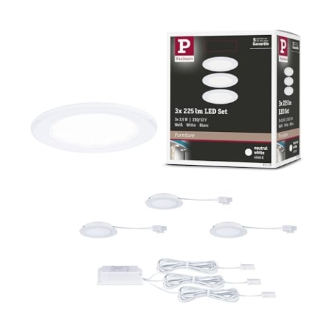 Paulmann 93120 LED Möbeleinbauleuchten 3er-Set 65mm 3x2,5W 3x180lm 230/12V 4000K Weiß