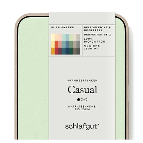 Schlafgut Casual Spannbettlaken 140x200cm bis 160x200cm - 100% Biobaumwolle, Oeko-TEX Zertifiziert, Green Light, Matratzenhöhe bis 25cm
