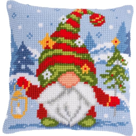VERVACO Kreuzstich Stickpackungen Kissen Stickerei Set Anfänger Vorgedruckt Weihnachtsgnom DIY Set Kreativ Set Für Erwachsene Dekoratives Kissen ca. 40 x 40 cm Bastelset Handwerker Haus Dekoration