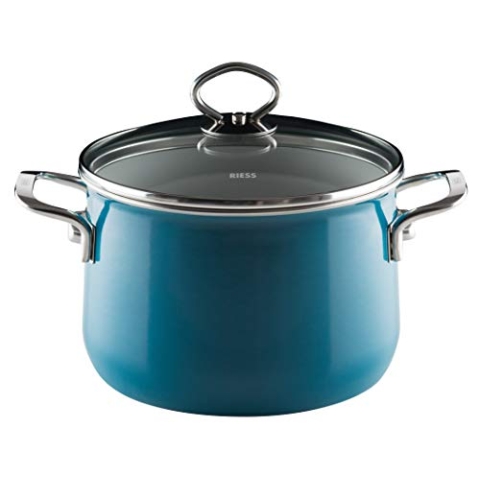 Riess, 0703-010, Fleischtopf mit Glasdeckel, NOUVELLE-AQUAMARIN EXTRA STARK, Durchmessser 20 cm, Höhe 21.3 cm, Inhalt 4 Liter, Emaille, Induktion