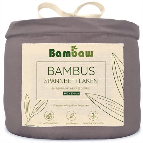 Dunkelgraues Spannbetttuch | Spannbettlaken 160x200 cm | Bamboo Bettwaesche | Kühlende Bettlaken | Hypoallergene Bettwäsche | Besser Schlafen | Bambaw