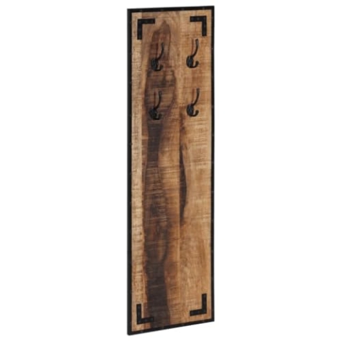 vidaXL Garderobe, Wandgarderobe mit 4 Hanken Eisengestell, Hakenleiste für Kleidung Hüte Taschen Schals, Kleiderhaken, Raues Massivholz Mango