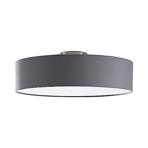 Lindby Textil Deckenleuchte rund 50 cm, Deckenlampe Stoff grau 3x E27 max. 11W ohne Leuchtmittel Schlafzimmerlampe Wohnzimmerlampe
