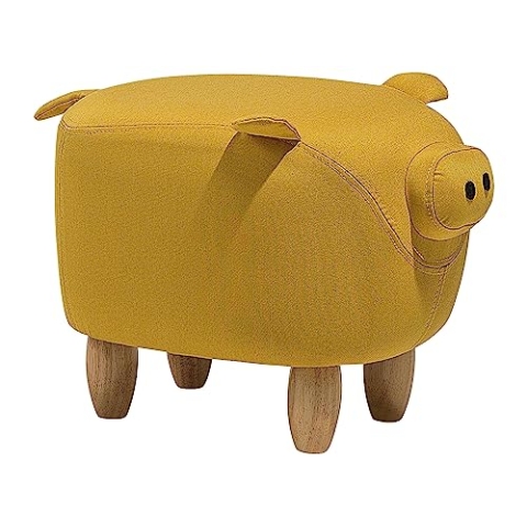 Beliani Verspielter Schweinchen-Hocker in Gelb Tierhocker für Kinder Piggy