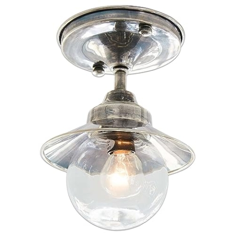 LOBERON Hängelampe Melkior, Zeitloses Design, Spendet viel Licht, Leichte Befestigung an der Decke, Deckenleuchte, Hängeleuchte, Messing, Glas, antiksilber/klar