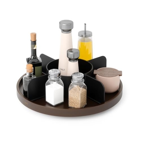 Umbra Drehbarer Organizer, Lazy Susan Drehteller, Wood, Schwarz/Walnuss, 30x30x8 cm