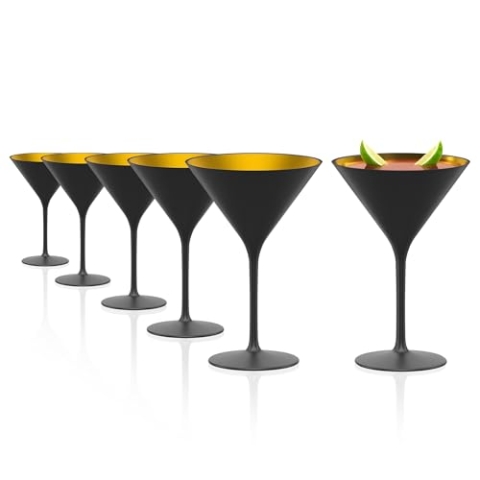 Stölzle Lausitz Elements Cocktailgläser Schwarz/Gold 6er-Set 240 ml – Stilvolle Cocktail Gläser ideal für Martini & Manhattan – Martinigläser aus bleifreiem Kristallglas – Spülmaschinen- & stoßfest