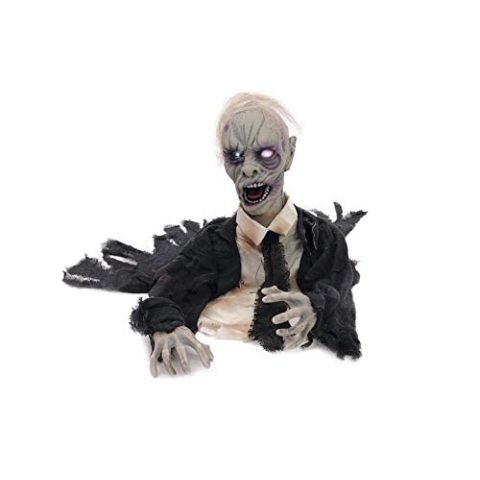 EUROPALMS Halloween Zombie, animiert 43cm | Zombiefigur zum Aufstellen mit Licht- und Soundeffekt