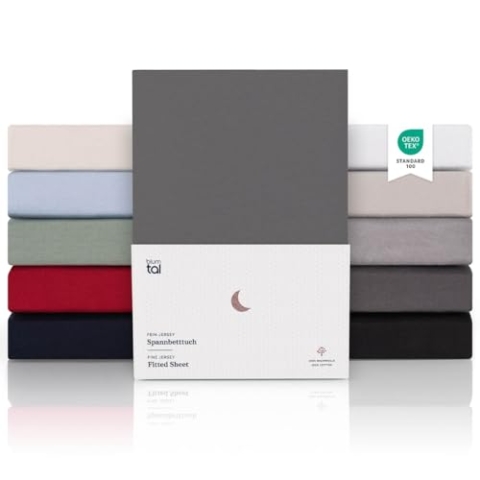 Blumtal® Premium Spannbettlaken 180x200cm Boxspringbett Jersey im 2er Set - Oeko-TEX zertifiziertes Spannbettlaken 180x200cm Baumwolle 100% - Spannbettlaken Boxspringbett 180x200cm in Anthrazit