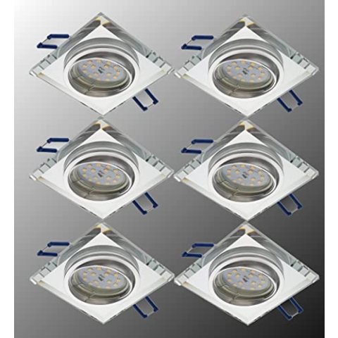 Trango 6er Set LED Einbaustrahler 6729S-06MO Einbauleuchten, Deckenstrahler, Strahler aus Glas & Alu inkl. 6x 5 Watt LED Modul Ultra flach Deckenspots, Einbauspots, Spots