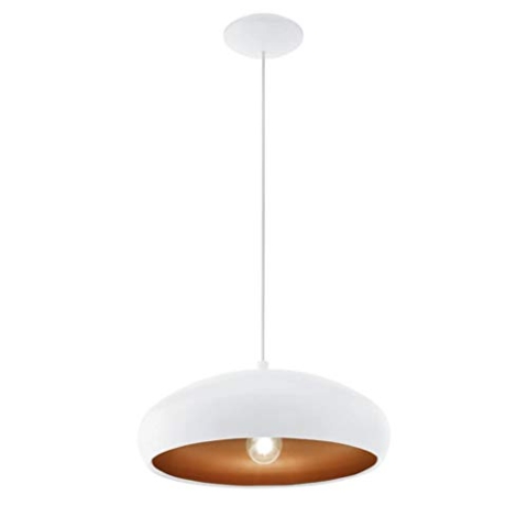 EGLO Pendelleuchte Mogano 1, 1 flammige Hängelampe Vintage, Industrial, Hängeleuchte aus Stahl in Weiß, Kupfer, Esstischlampe, Wohnzimmerlampe hängend mit E27 Fassung