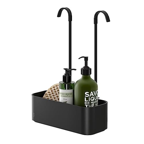 Tiger 2-Store Duschkorb zum Hängen an die Duscharmatur, Duschablage ohne Bohren, Duschregal mit Ablage für Duschgel & Co., Edelstahl, Kunststoff, Farbe: Schwarz