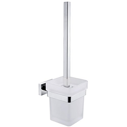 CASEWIND Klobürste Glas Eckig Toilettenbürste Chrom Wand, WC Garnitur Toilettenbürstenhalter Edelstahl Wandmontage mit Bohren Wandhalterung, die gebohrt Werden müssen