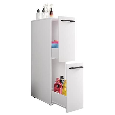 VCM Badmöbel Nischenschrank | Maße: H. 110 x B. 25 x T. 50 cm | 2Schubladen - Sadilo L Weiß