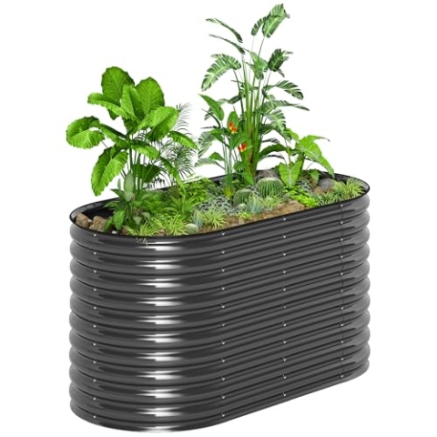 Outsunny Hochbeet aus Stahl, Pflanzbeet Frühbeet Gartenbeet stapelbar Blumenkasten steckbar Pflanzkasten 160x80x80cm Gemüsebeet für Garten Balkon Terrasse, Pflanzkübel für Blumen, Pflanzen